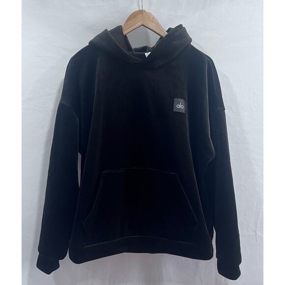 Alo Yoga Velour Baller Hoodie Women's Size small black Oversized Heavyweight - Picture 2 of 9